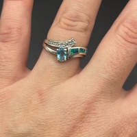 Ladies 925 Sterling Silver Blue Stone & Opal Ring