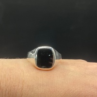 Mens 925 Sterling Silver Black Stone Ring