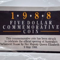 1988 $5 Commemorative Coin Uncirculated Parliament House Australia CBA