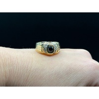 Mens 9ct Yellow Gold Black Onyx & Diamond Ring