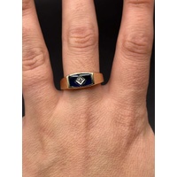 Mens 9ct Yellow Gold Blue Gemstone & CZ Ring