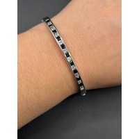 Ladies 925 Sterling Silver Gemstone Hinged Bangle