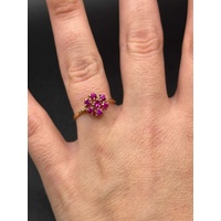 Ladies 14ct Yellow Gold Pink Gemstone Flower Ring