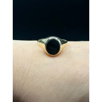 Mens 9ct Yellow Gold Black Gemstone Ring