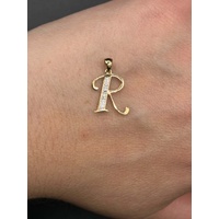 Unisex 9ct Yellow Gold Letter Initial R Pendant