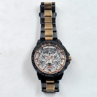 MEGALITH Wolf Men's Quartz Watch Black Gold Stainless Steel Bracelet 3ATM