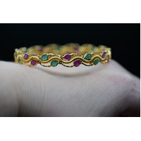 Ladies 21ct Yellow Gold Round Red & Pink Gemstone Bangle