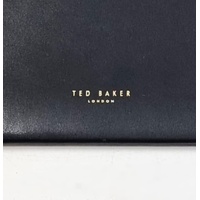 Ted Baker London Black Leather Envelope Wristlet Clutch Zip Pouch Gold Tones
