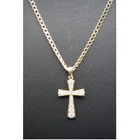 Ladies 9ct Yellow Gold Curb Link Chain & Cross Pendant 