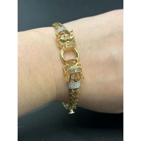 Unisex 18ct Yellow Gold Panther Green Gemstone Bangle