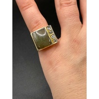 Mens 14ct Yellow Gold Green Gemstone and Diamonds Ring
