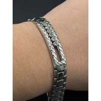 Unisex 14ct White Gold Diamond Fancy Link Bracelet