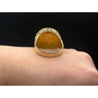 Mens 22ct Yellow Gold Round Sovereign Coin Set In 9ct Ring