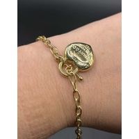 Ladies 18ct Yellow Gold Cable Link Heart Charm Bracelet