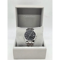 Calvin Klein Mens Quartz Watch K4N211 Silver Steel Black Dial Boxed