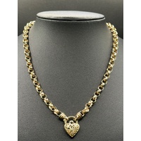Ladies 9ct Yellow Gold Round Belcher Link Heart Clasp Necklace