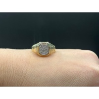 Mens 9ct Yellow Gold Diamond Signet Ring