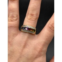 Unisex 18ct Yellow Gold Multi-Coloured Gemstone & Diamond Ring