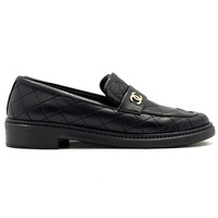 CHANEL Black Quilted Leather CC Logo Flat Loafers Shoes EU 36.5C AU 6 6.5