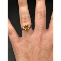 Ladies 18ct White Gold Amber Sapphire & Diamond Ring