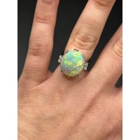 Ladies 18ct White Gold Opal & Diamond Ring