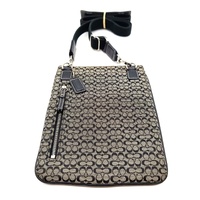 COACH Signature Canvas Leather Swingpack Crossbody Bag Black Grey Small + COA