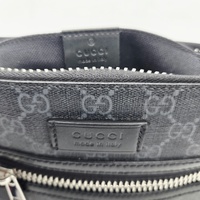 Gucci GG Supreme Black Grey Small Messenger Crossbody Bag Web Strap + COA