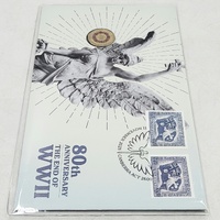 2025 $2 End of WWII 80th Anniversary Poppy Wreath Uncirculated Coin & Stamps PNC