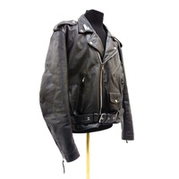 Vintage FMC Heavy Leather Biker Jacket Mens 48 Black Double Rider Moto