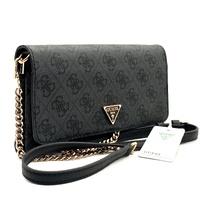 GUESS Noelle Flap Organiser Bag Coal Black Logo Crossbody Wallet Handbag