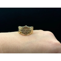 Mens 9ct Yellow Gold Harley Davidson Shield Design Ring