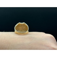 Mens 9ct Yellow Gold Checkered Shield Ring