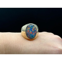 Mens 9ct Yellow Gold Opal Ring