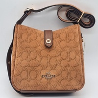 Coach Hadley Mini Crossbody Bag Signature Suede Leather CCE16 Caramel Brown