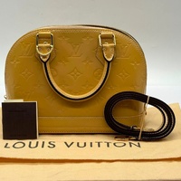 Louis Vuitton Alma BB Monogram Vernis Satchel Bag Beige Yellow with Strap
