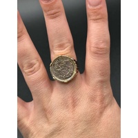 Mens 22ct Yellow Gold Round Sovereign Coin Set In 9ct Ring
