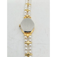 Felicia Ladies Quartz Watch Gold Tone Crystal Bezel Faux Pearl Band
