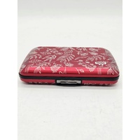 OGON White Floral Pattern Red Aluminum Card Wallet Credit Card Holder