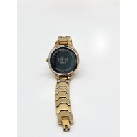 Elite Ladies Quartz Watch Gold Tone Bracelet Stainless Steel Back 5080379