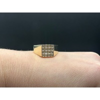 Mens 9ct Yellow Gold Diamond Signet Ring