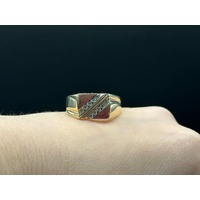 Mens 9ct Yellow Gold Diamond Signet Ring
