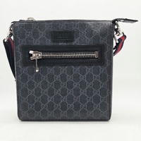 Gucci GG Supreme Black Grey Small Messenger Crossbody Bag Web Strap + COA