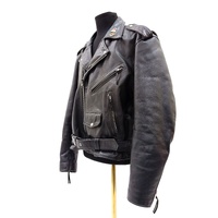 Vintage FMC Heavy Leather Biker Jacket Mens 48 Black Double Rider Moto