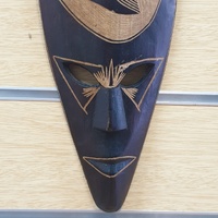 Fiji Wooden Tribal Mask Ornamental Wall Art Carved Fish Design 49cm