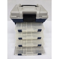 Plano 1363 Fishing Tackle Box Blue and Grey 4 Slide Out Utility Trays