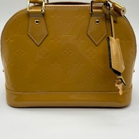 Louis Vuitton Alma BB Monogram Vernis Satchel Bag Beige Yellow with Strap