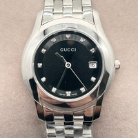 GUCCI 5500M Mens Diamond Date Quartz Watch 38mm Black Dial with Box