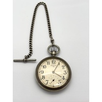 Rotara Antique Silver Mechanical Pocket Watch Vintage Watch with Chain