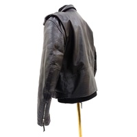 Vintage FMC Heavy Leather Biker Jacket Mens 48 Black Double Rider Moto