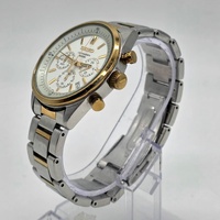 Seiko Chronograph 100M Mens Two Tone Watch White Dial Quartz 6T63-00F0